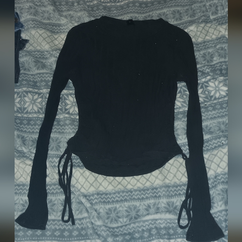 SHEIN Black Long Sleeve Top with Tie Details